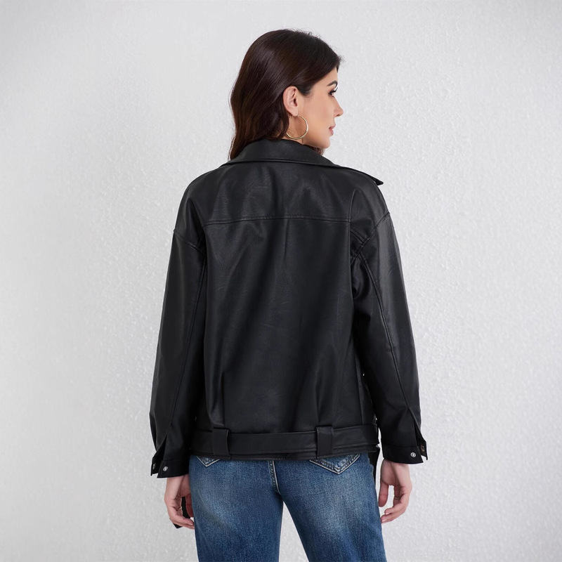 在庫あり 輸入婦人服 Amazon人気 レザージャケット 2024 ゆったり バイクジャケット レディース PUレザージャケット ジップアップコート|undefined