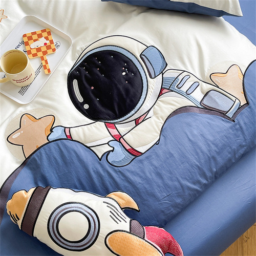 Astronaut 100 count Australian cotton four-piece set of children's boys' quilt cover sheets pure cotton three-piece bedding set