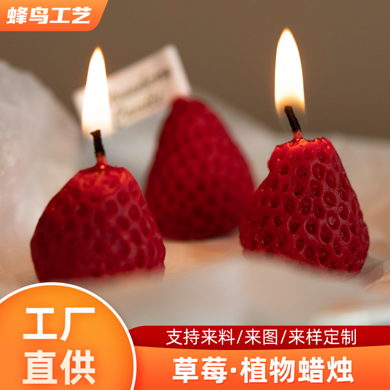 Hecho a mano rojo forma de fresa aromaterapia vela cumpleaños ins alimentos fotografía apoyos fotografía Fondo niños regalo