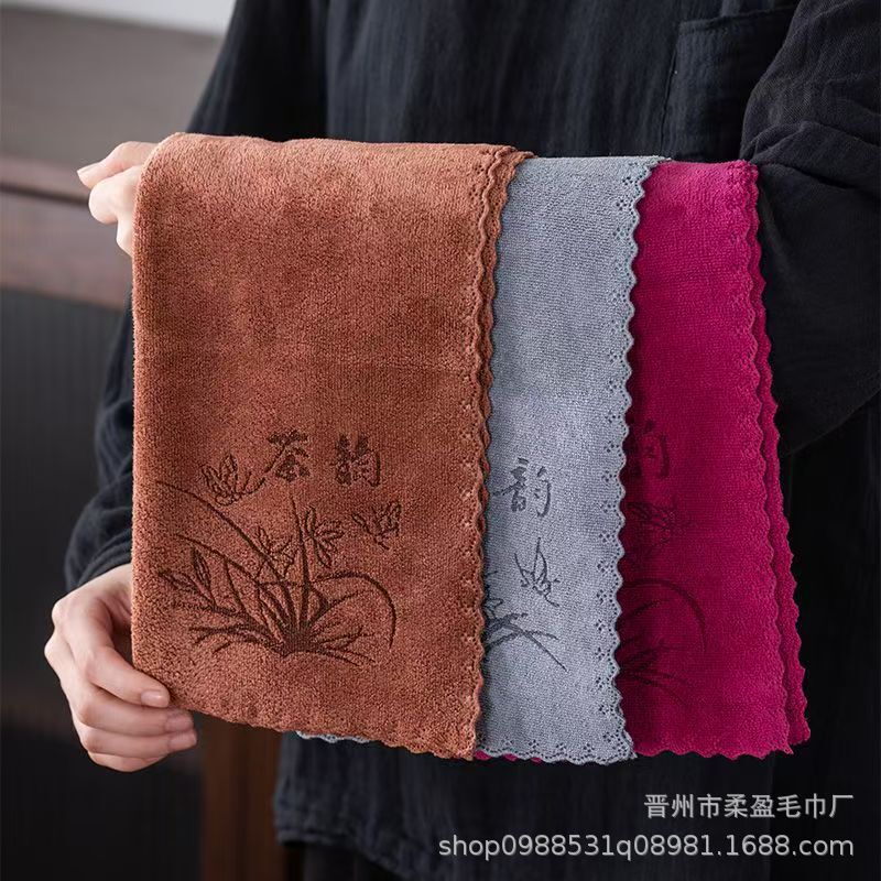 Tea towel tea cloth thickened soft absorbent tea set towel lint-free logo tea washing tablecloth square pot towel