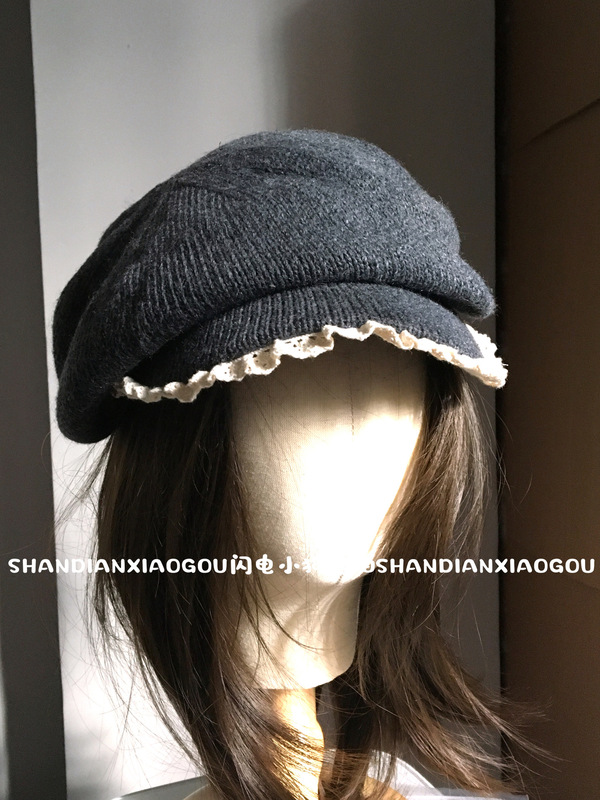 花边针织前进帽^多种戴法复古小众羊毛针织花边前进帽子女春秋|undefined