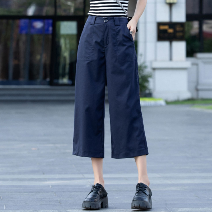 Short Cropped Pants Cotton Pants Women's Summer Thin 2025 New High Waist Straight Wide Leg Pants Women's Casual Pants