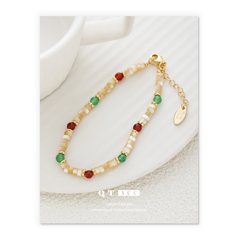 Latón chapado 18K oro real europeo y americano moda viajero luz lujo de alto grado Piedra Natural personalidad estilo nicho pulsera para las mujeres