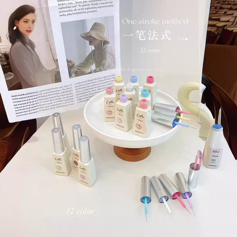 Qingyou 12-Color One-Stroke French Wire Glue Nail Salon Store New Nail Polish Glue Novice Flat Coating Wire Leveling Glue