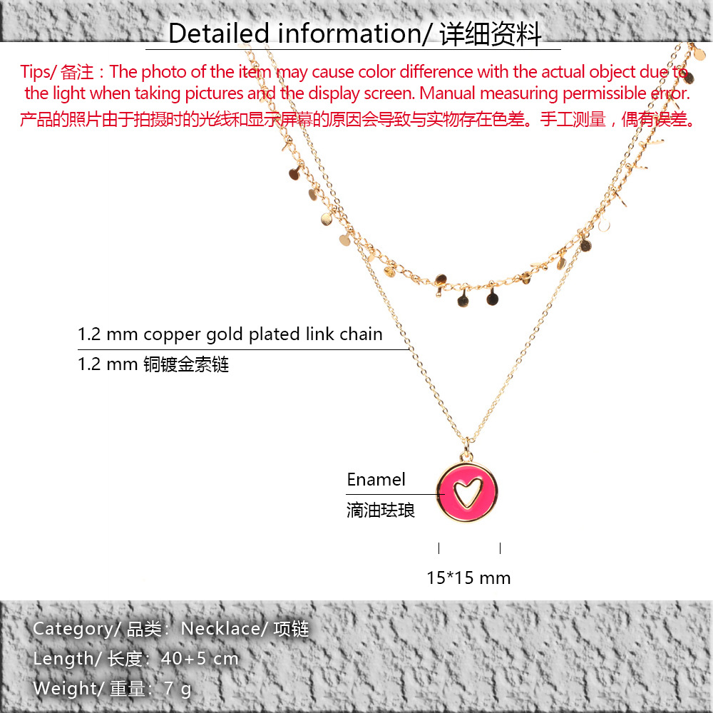 Wholesale Jewelry Hollow Heart Round Pendant Copper Double-layer Necklace Nihaojewelry display picture 18