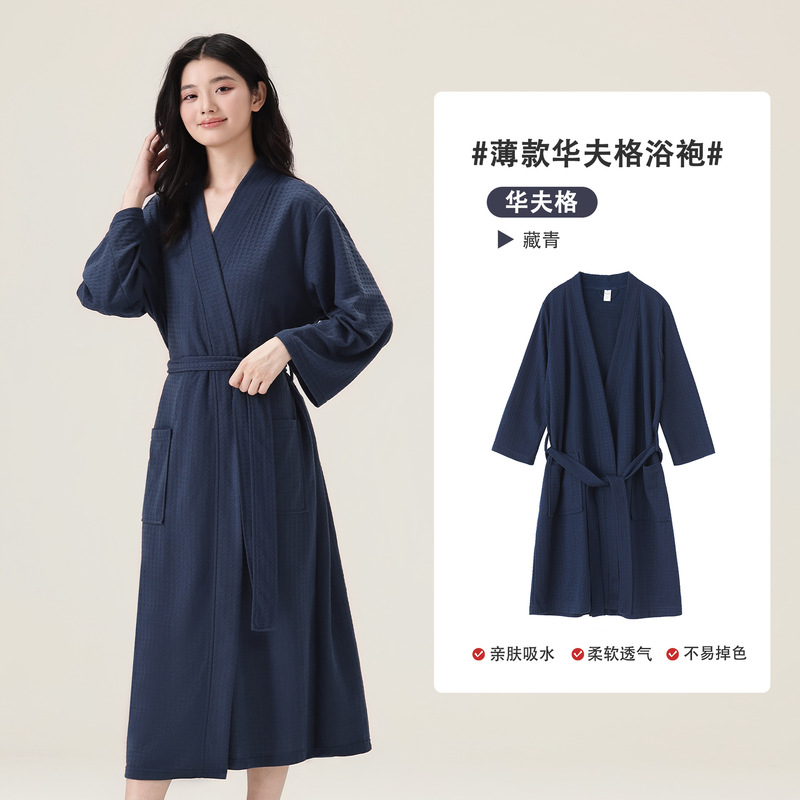 春夏季浴袍女薄款华夫格情侣睡袍男士浴衣美容院汗蒸服养生馆批发|undefined