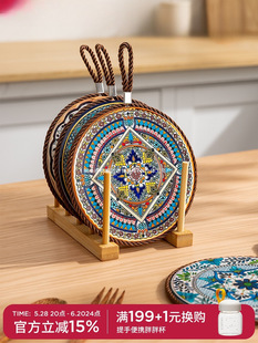 Insulation Mat Ceramic High Temperature Resistant Retro Enamel Chinese Style High-End Dining Table Anti-Scalding Pot Mat Casserole Special Bowl Coaster