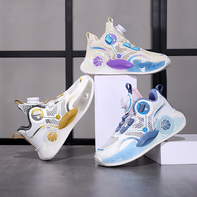 Zapatillas de baloncesto para niños verano 2025 nuevas zapatillas de entrenamiento profesional con superficie de malla transpirable para niños zapatillas de deporte antideslizantes para niños