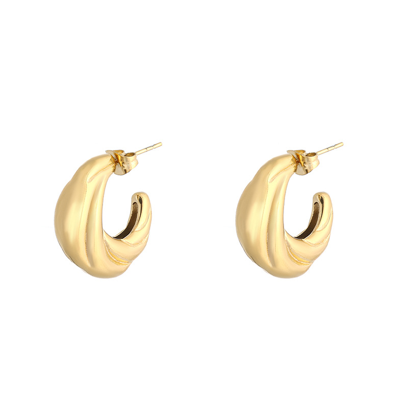 Women's Gender Simple Style C Shape Titanium Steel Plating Ear Studs 1 Pair