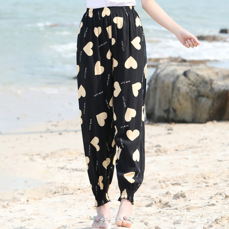 Summer ladies beach pants bloomers Ice Silk thin bundle home Pants Adult cotton silk wide leg anti-mosquito pants wholesale