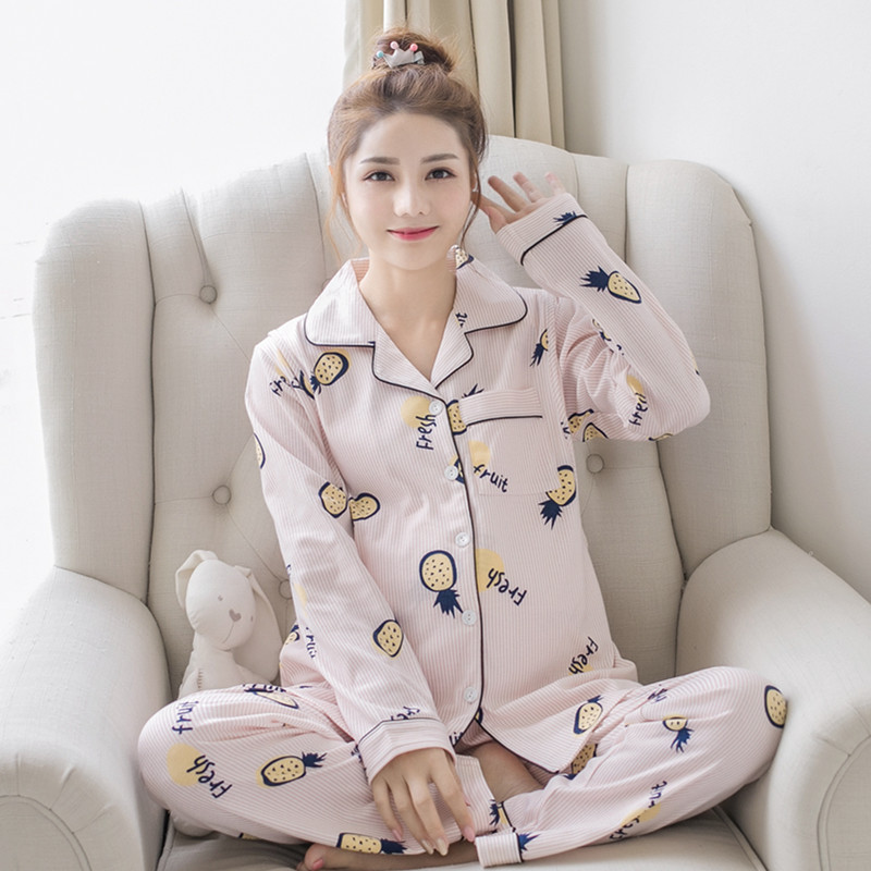Factory wholesale autumn combed cotton thick cardigan pajamas long sleeve sweet nursing suit shirt pregnant women's monthly clothing