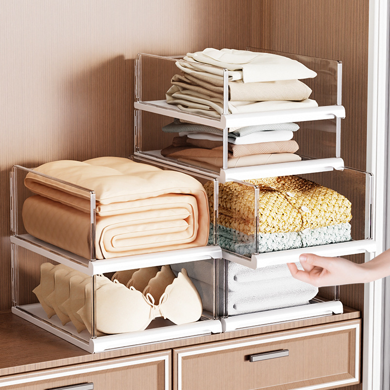 Transparent Drawer-Type Storage Box, Household Wardrobe Clothing Storage Box, Layered Storage Cabinet with Lid, Large-Capacity Storage Box
