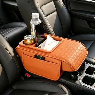 Tissue Box, Car Center Armrest – Armrest box pad - four-leaf-clover-curved-version-emma-orange