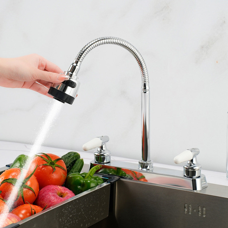 Cross-Border Dual-Handle Hot and Cold Faucet Plastic Dual-Hole Interface Rv Kitchen Sink Universal Rotating Faucet Nozzle