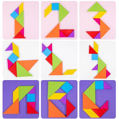 Tangram children's intellectual early education jigsaw puzzle logical thinking parent-child interactive wooden educational toy