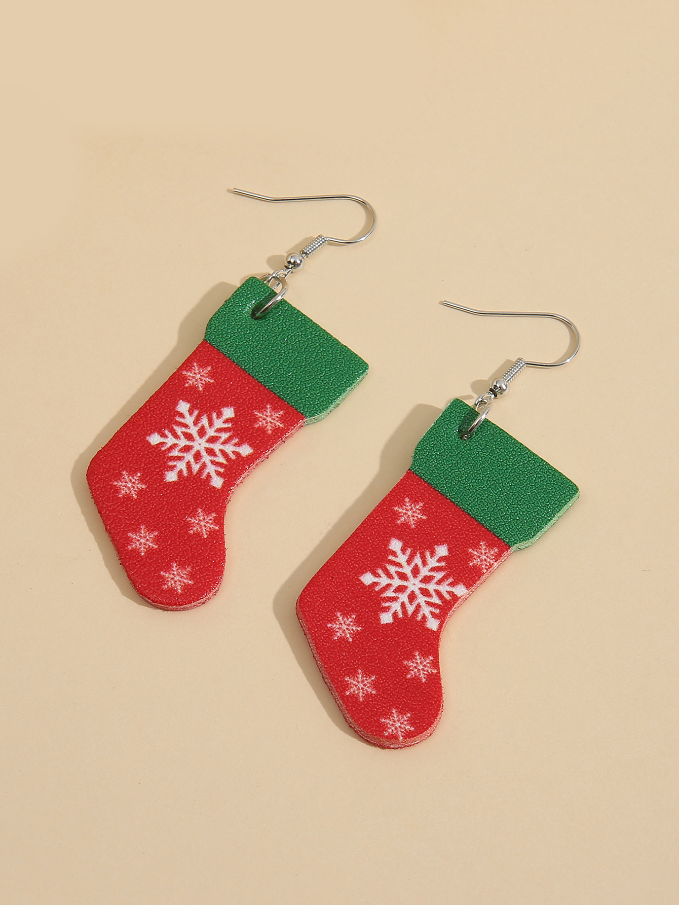 European And American Christmas Tree Elk Snowflake Pattern Snowman Water Drop Leather Earrings display picture 2