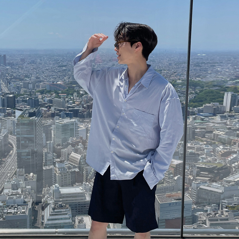 Asclo Spring and Summer Long-sleeved Shirt Men's Korean-style Fashionable Simple Youth Niche All-match Daily Casual Shirt Sunny