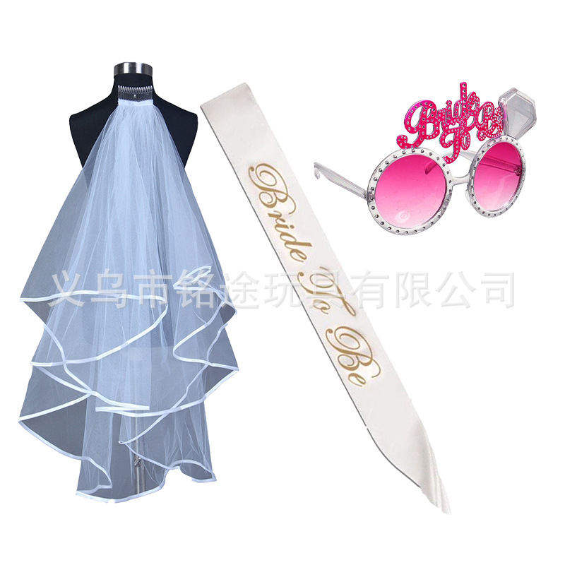 Partido único europeo y americano novia velo novia para ser bronceado correa de hombro etiqueta con traje insignia