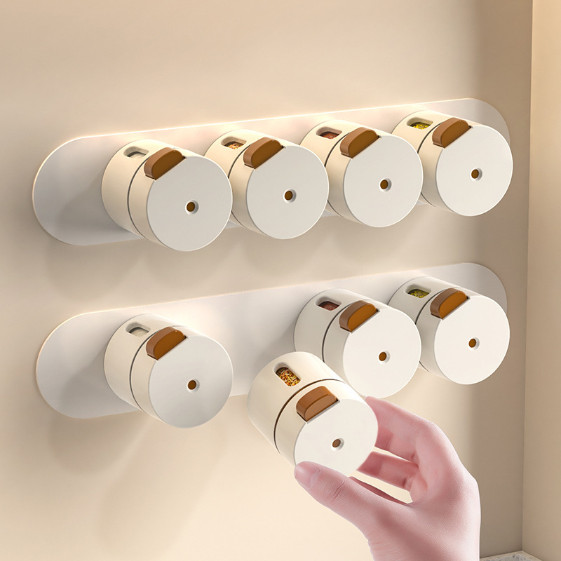 Creative magnetic seasoning bottle measurable control salt bottle salt jar quantitative seasoning jar wall-mounted magnetic plate 6 bottles suit