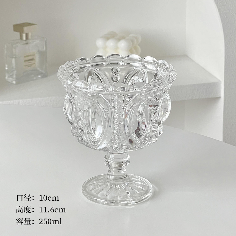 Retro en relieve marrón tazas de vidrio de patas altas tazas de helado tazas de yogur tazas de postre tazas de café creativas medieval al por mayor