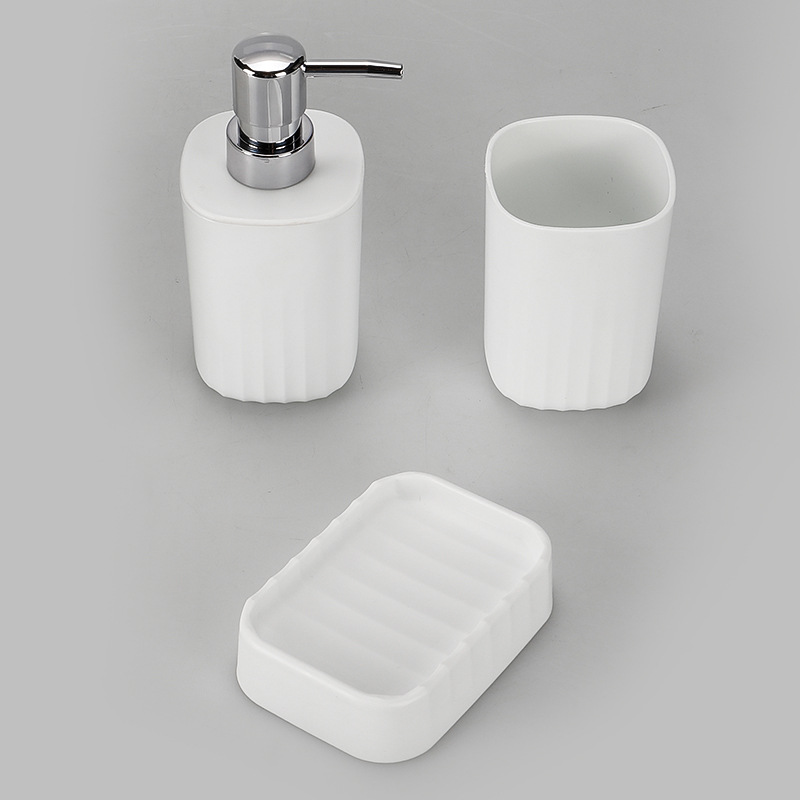 Lavado de baño patrón onda simple color sólido kit enjuague bucal taza cepillo dientes jabón caja plástico ocho piezas traje