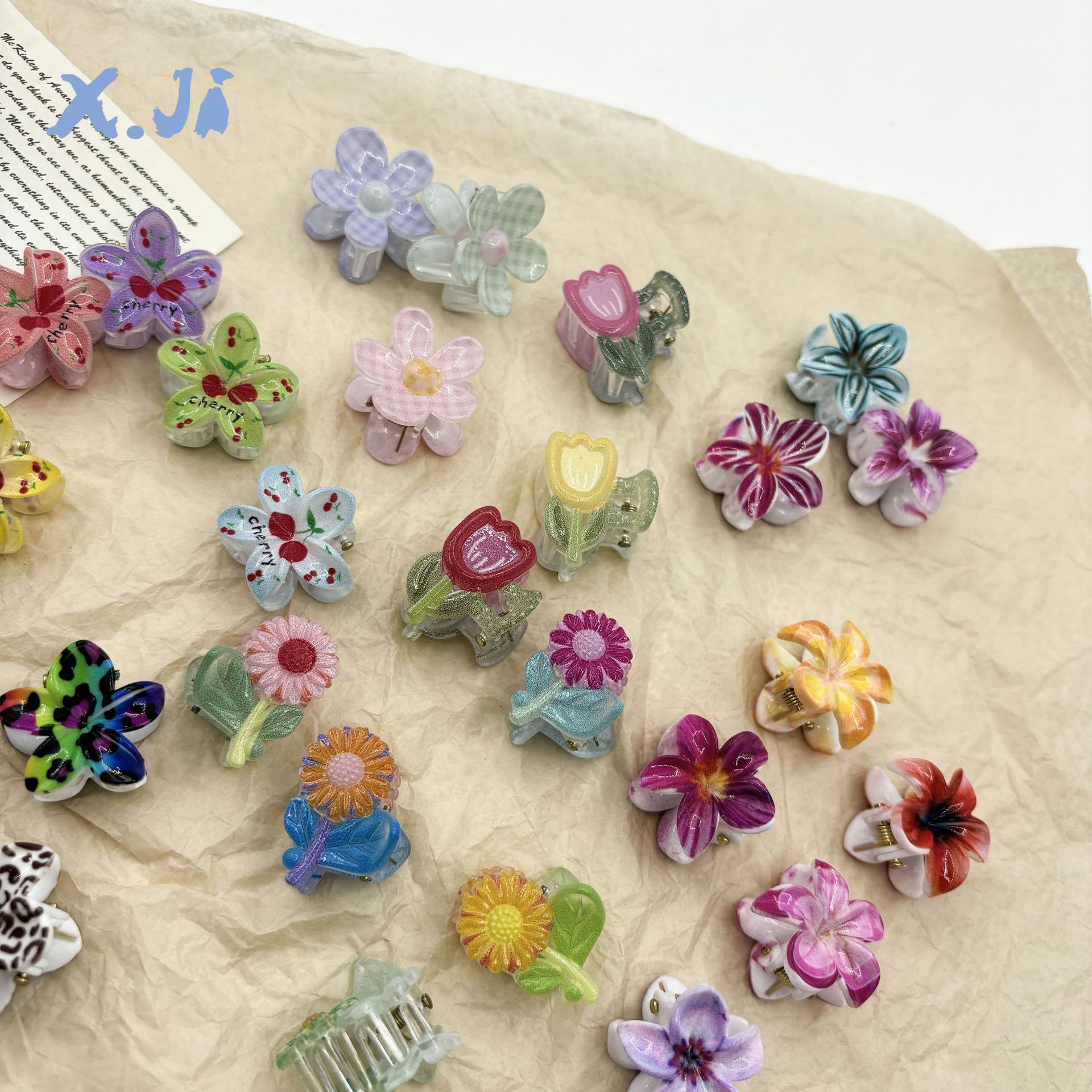 新款跨境印花系列花朵小抓夹夏季高级碎发夹侧边刘海编发抓夹批发