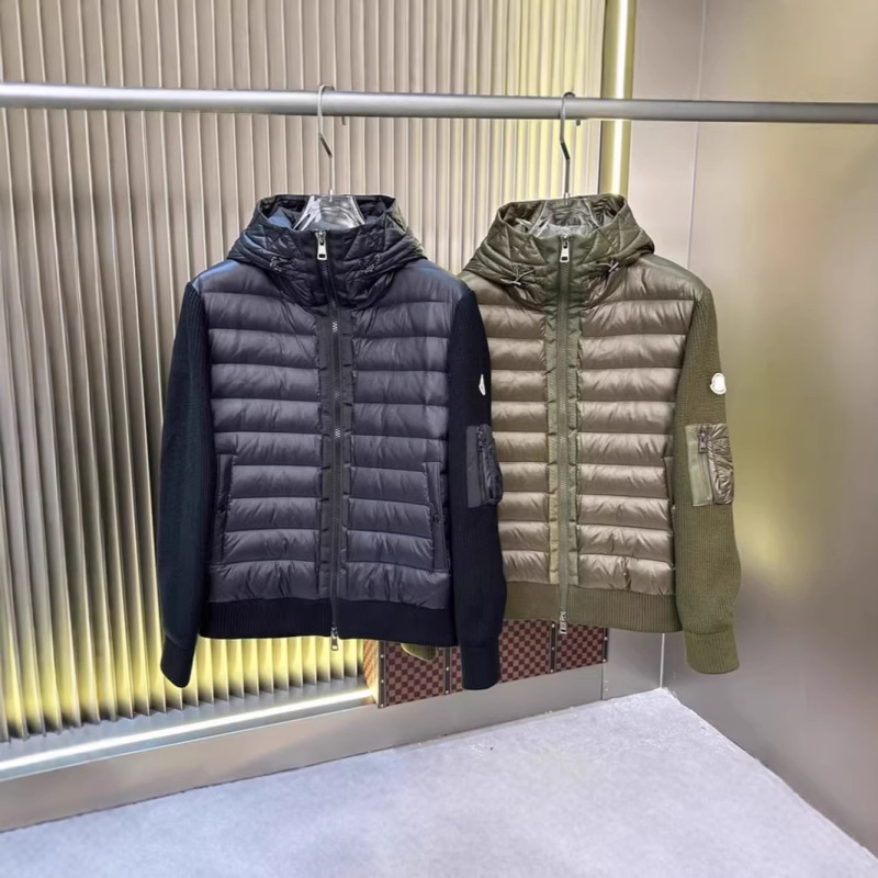 European New Model m Brand Winter Stand Collar Knit Patchwork Hooded Warm down Jacket 90% White Duck down Versatile Coat