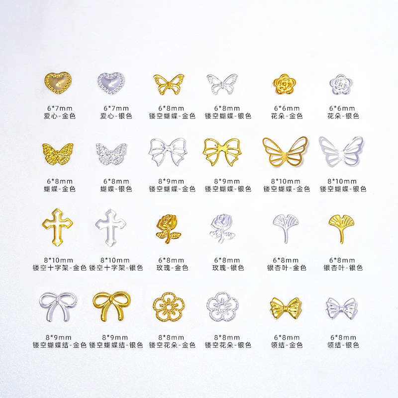 Japanese and Korean nail art hollow metal bow rivet geometric patch radian alloy DIY nail trinkets wholesale