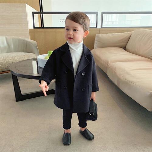  Autumn New Children's Overcoat Boys Stylish Jacket for Medium Children Mid-length Korean Style Overcoat