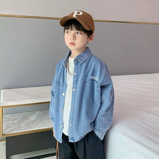 Children's Denim Shirt Boys' Shirt Jacket Spring & Fall 2025 New Style Handsome Spring Style Boy's Long-Sleeved Top