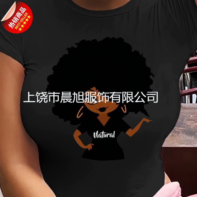 独立站新款春夏速卖通女式非洲大码性感女装厂家宽松可爱t-shirt