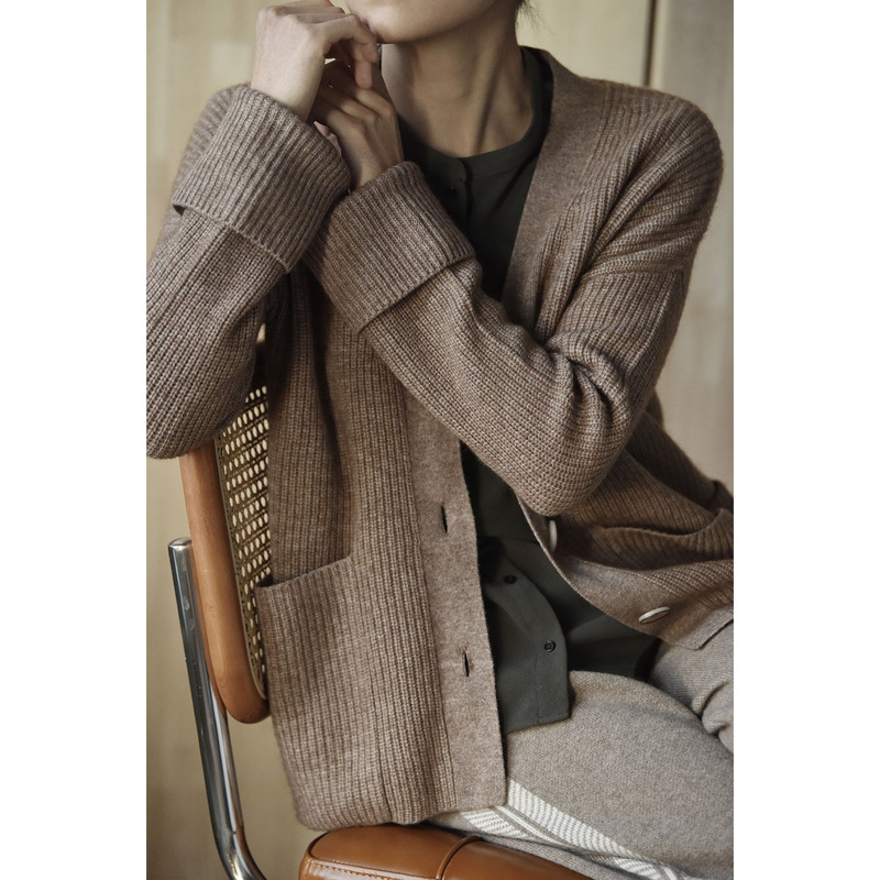 ECC new design thickened women's V-neck leisure retro style Luoma velvet VICUNA knitted cardigan sweater coat