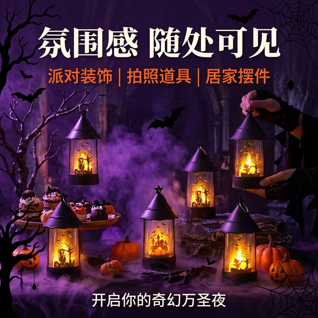 Halloween decora velas electrónicas, linternas de calabaza, linternas de viento de castillos portátiles, accesorios de fiesta de halloween, adornos de Halloween image 4