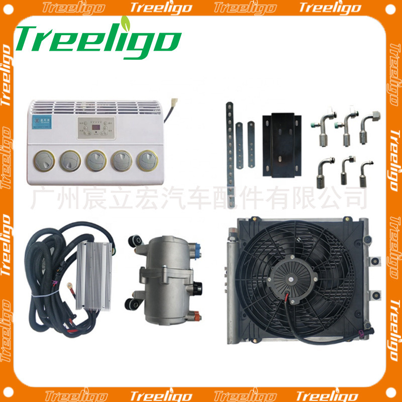 Conjunto de sistema de aire acondicionado para automóvil Kit de 12v24v Conjunto de evaporador integrado de refrigeración y calefacción Compresor inverter scroll
