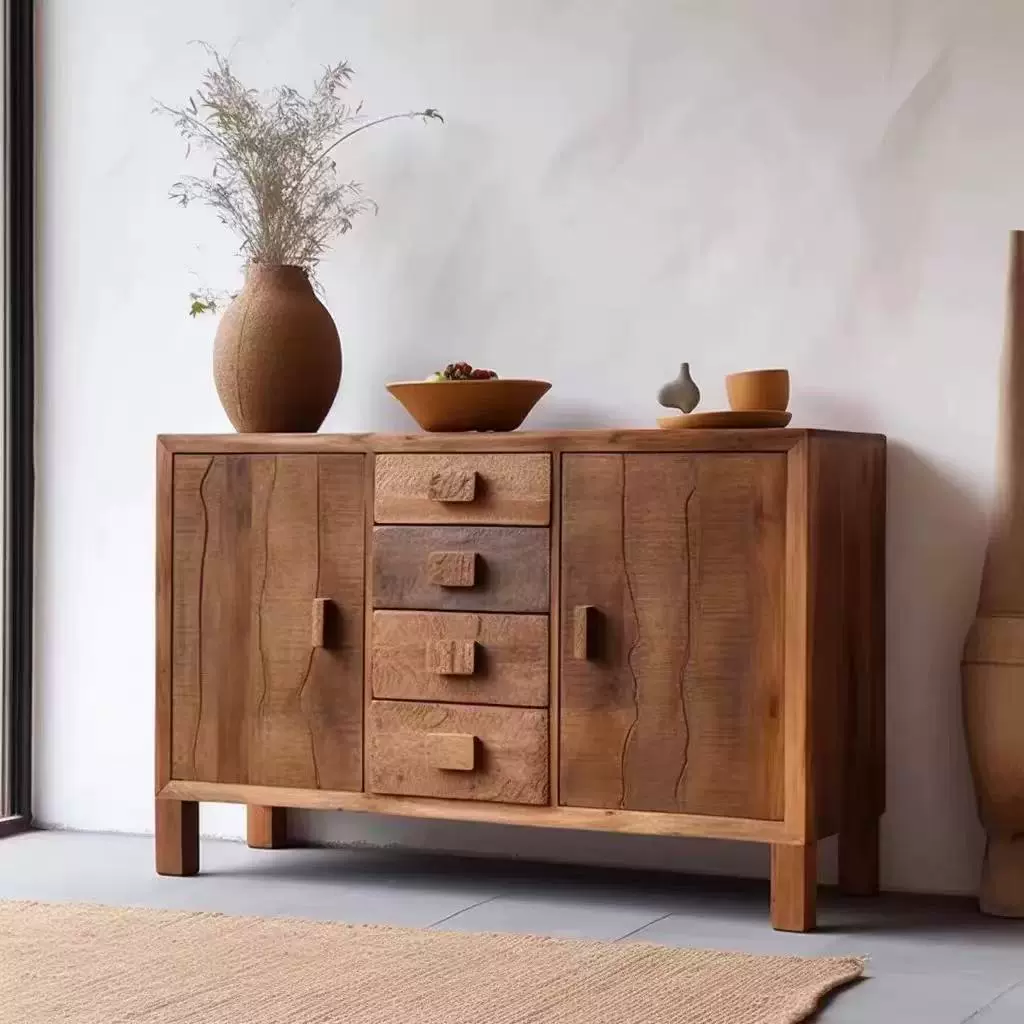 侘寂风老榆木餐边柜储物柜客厅玄关抽屉柜复古榆木家具双开门斗柜