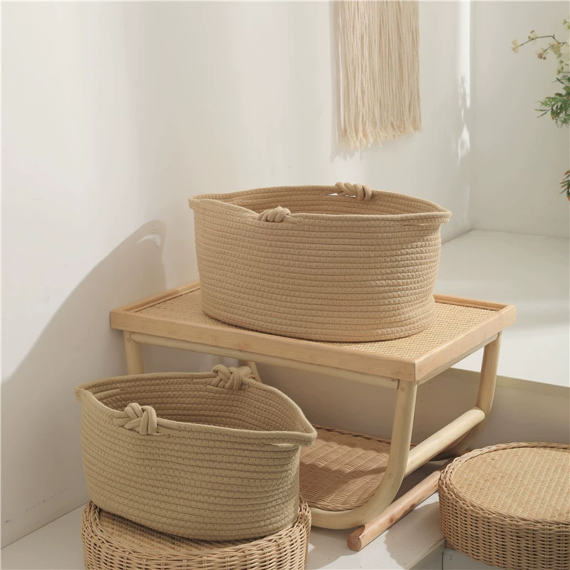 Плетёные хлопковые корзины Handwoven Cotton Rope Storage Baskets - белые/коричневые, наборы маленькие и большие для игрушек, одежды, закусок