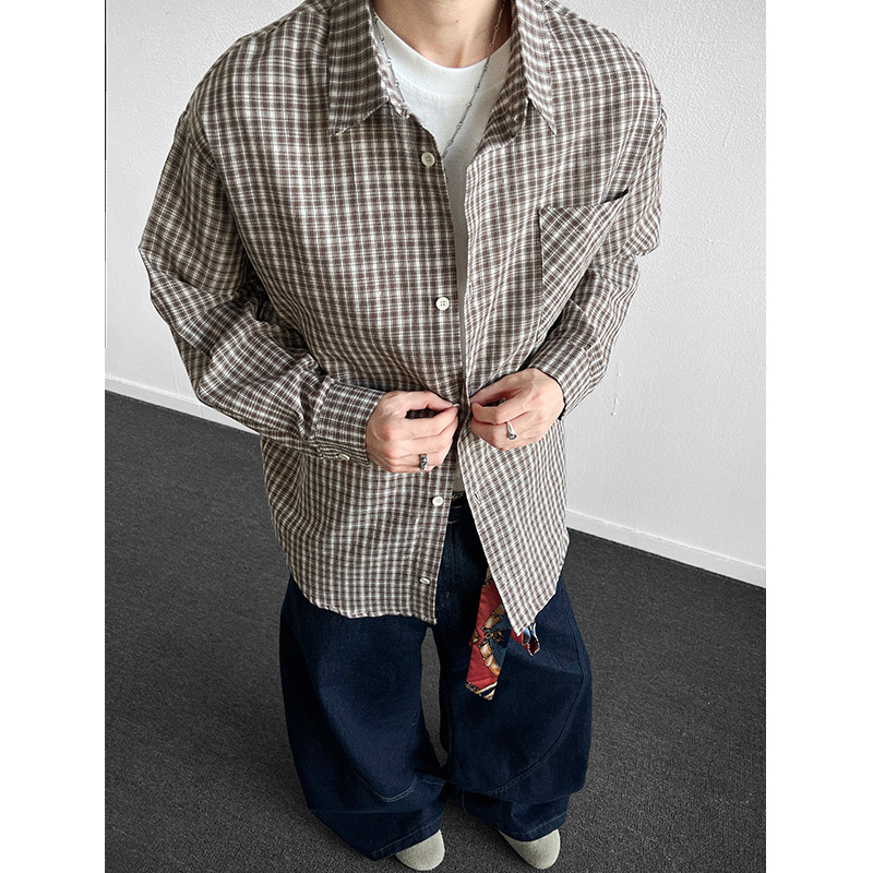 2026 Spring and Summer New Men's Long-Sleeved Plaid Shirt Trendy Brand Fashion Loose Korean Style Unisex Shirt for Teenagers