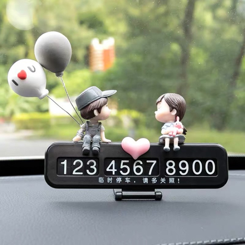 [Colección de adornos de pareja] Decoraciones de coche consola central de coche accesorios de coche lindo espejo retrovisor muñeca de dibujos animados