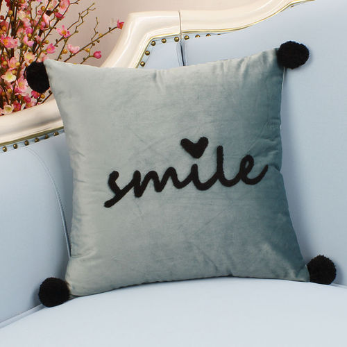 Girly style crystal velvet embroidered letter pillow for home living room square ball sofa cushion bedroom window pillow