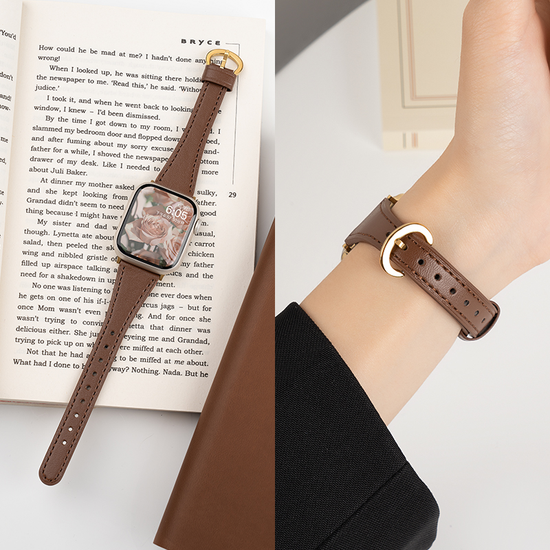 Suitable for Apple Watch Applewatch10 Strap Genuine Leather S9Se Fine Goatskin Autumn and Winter Soft Strap