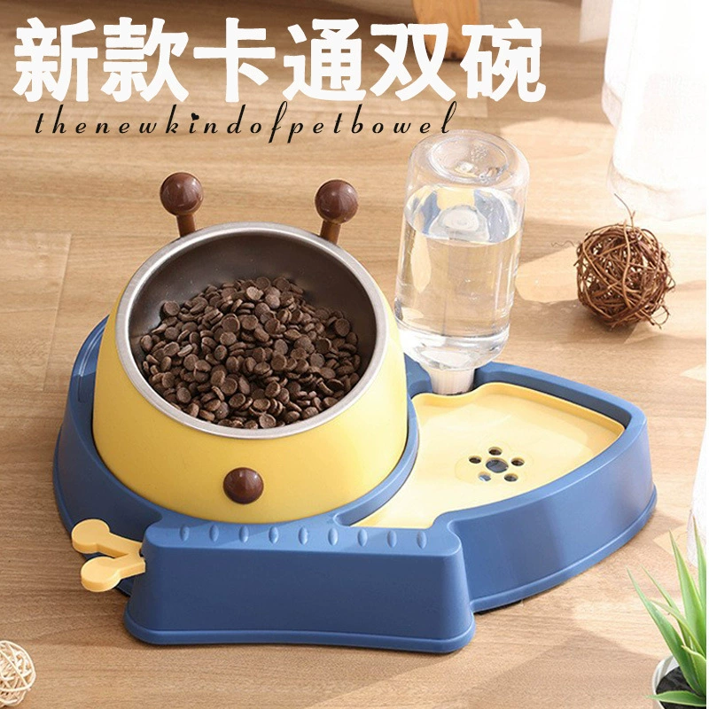 Новый мультфильм пчелиное блюдо Двойная чаша Pet Bowl Автоматическая миска для кормления питьевой воды защищает шейные позвонки кошачью миску