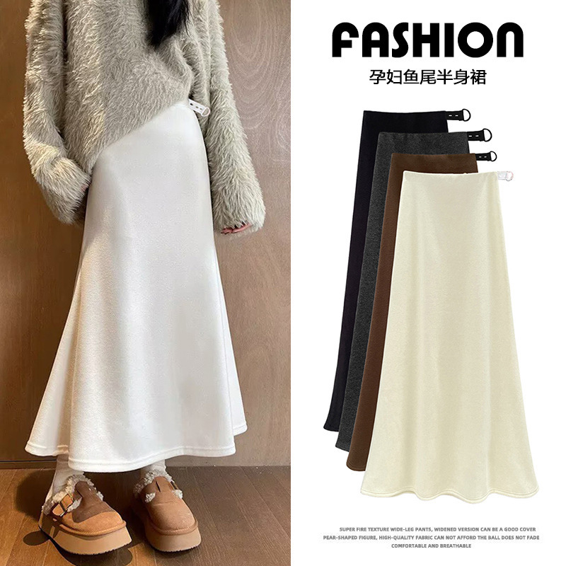 Maternity wear for spring and autumn, non-supporting belly skirt, soft velvet fishtail long skirt, casual versatile slimming mid-length skirt Maternity wear for spring and autumn, non-supporting belly skirt, soft velvet fishtail long skirt, casual versatile slimming mid-length skirt