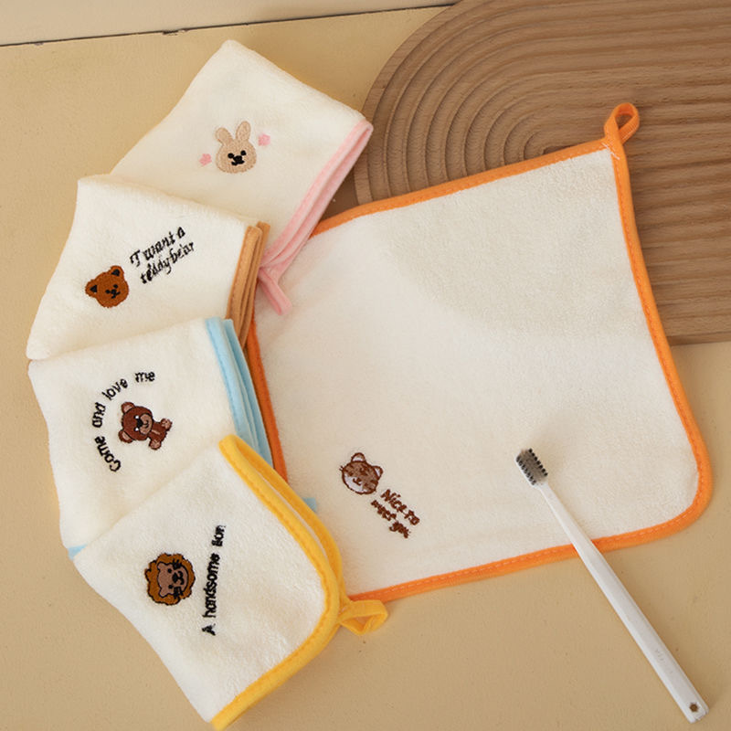 Coral Velvet Small Square Towel with Custom Embroidered Logo, Children's Face Towel, Non-Shedding Baby Hanging Towel