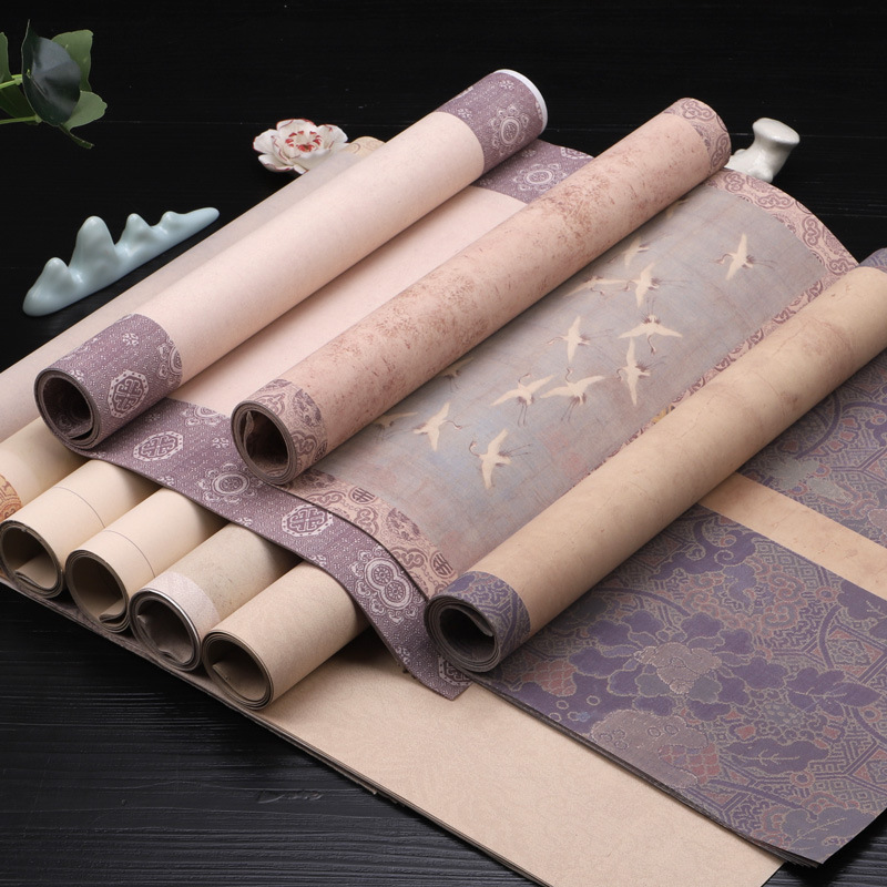 Batik Giclee Rice Paper Half-cooked Calligraphy Paper Calligraphy Works Paper Retro Strip Screen Brush Calligraphy Ancient Style Creative Calligraphy