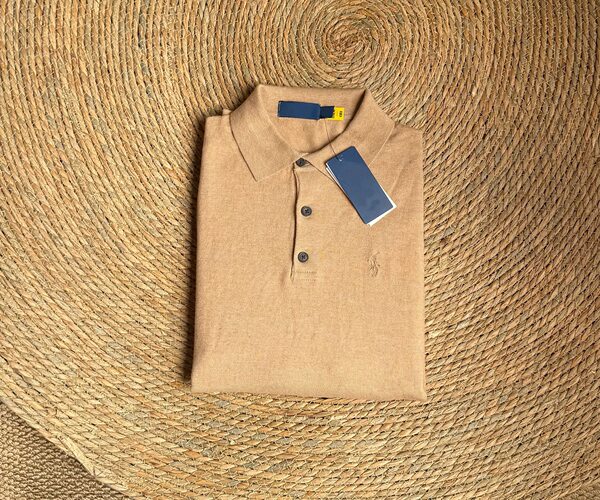 Áo polo nam dài tay cotton thêu hình ngựa nhỏ, cổ bẻ ba cúc, phong cách công sở — Màu kaki, Màu trắng, Màu xanh tím than, màu xám
