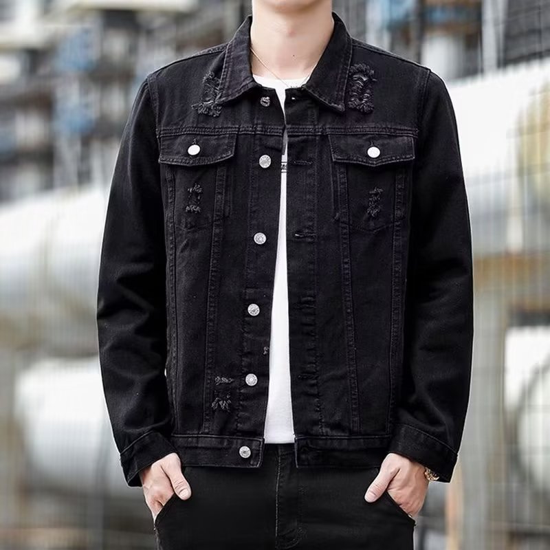 Herr denimjacka med huva mångsidig avslappad stil för vår_voghion.com