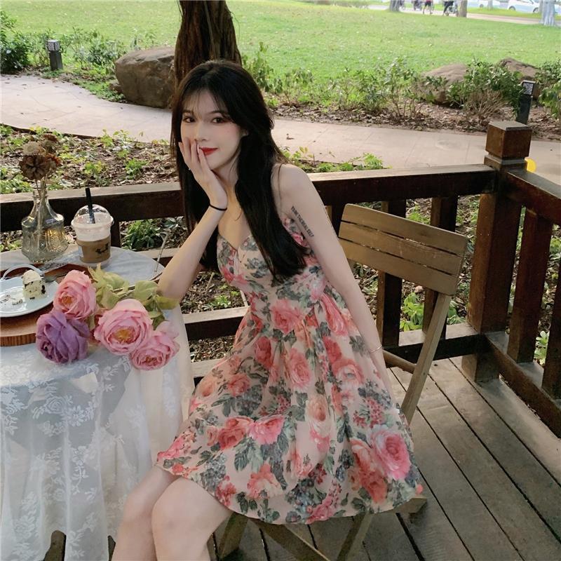 Floral Print Sundress High Waisted a Line Skirt French Inspired Petite Women Fairy like Style Perfect for Spring And Summer_ecoleips.com