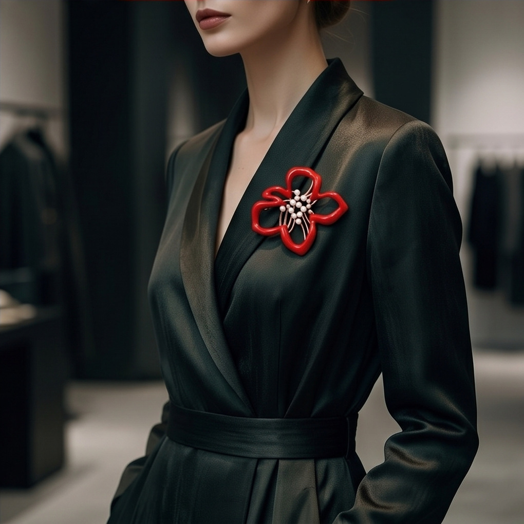 Red elegant brooch pearl