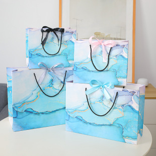 Sky blue marbling handbag clothing store gift bag beauty shop printed LOGO cosmetic shopping bag