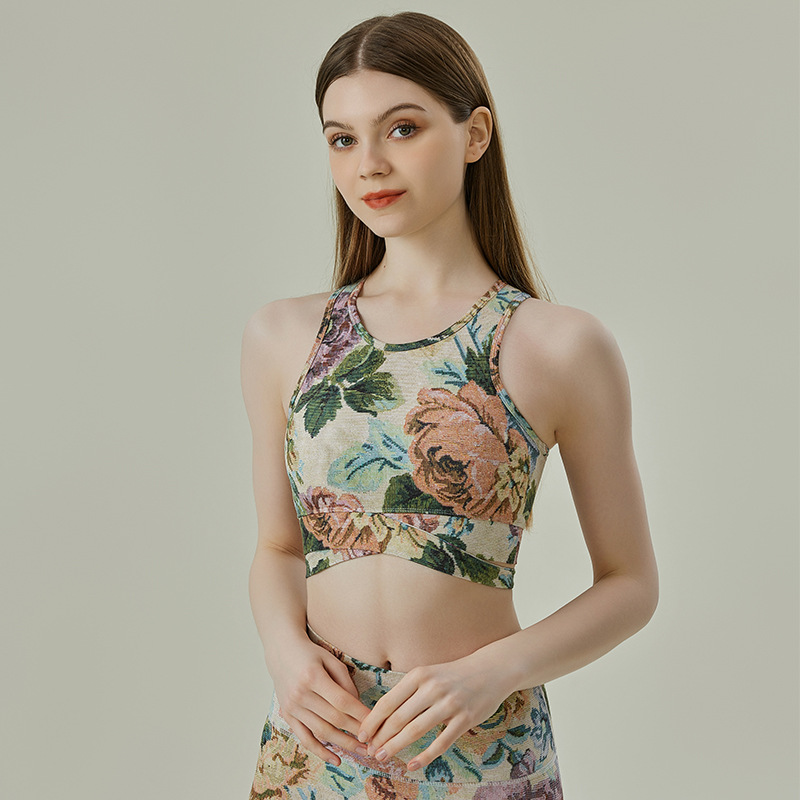 Spring and summer Chinese-style yoga clothing vest sports bra high-intensity shock-proof running yoga back push-up fitness bra